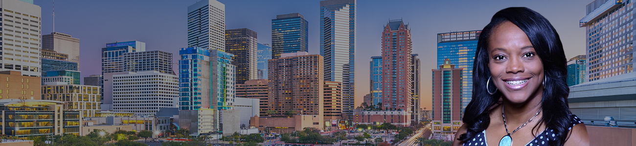 Rahlita D. Thornton with Houston Skyline in the background